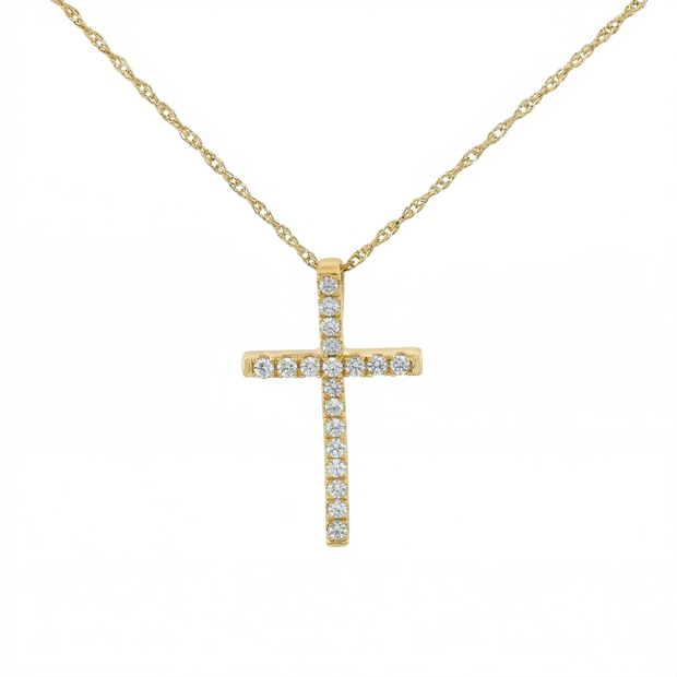 14k Gold Diamond Channel-Set Cross Necklace
