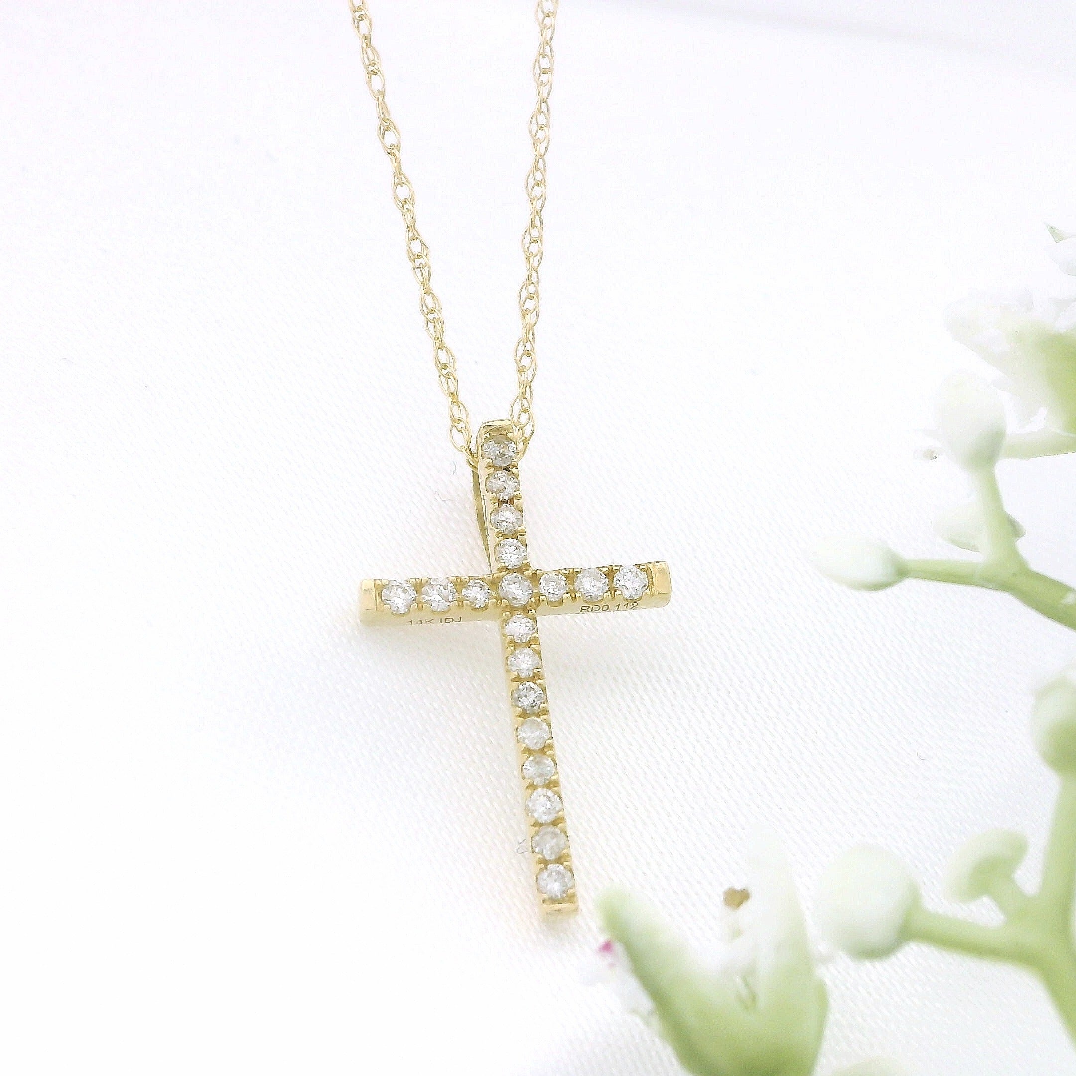 14k Gold Diamond Channel-Set Cross Necklace