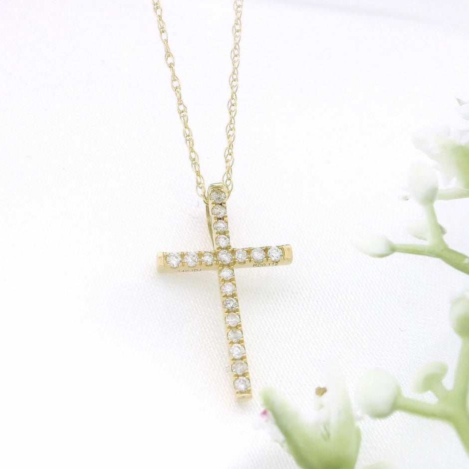 14k Gold Diamond Channel-Set Cross Necklace