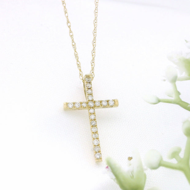14k Gold Diamond Channel-Set Cross Necklace
