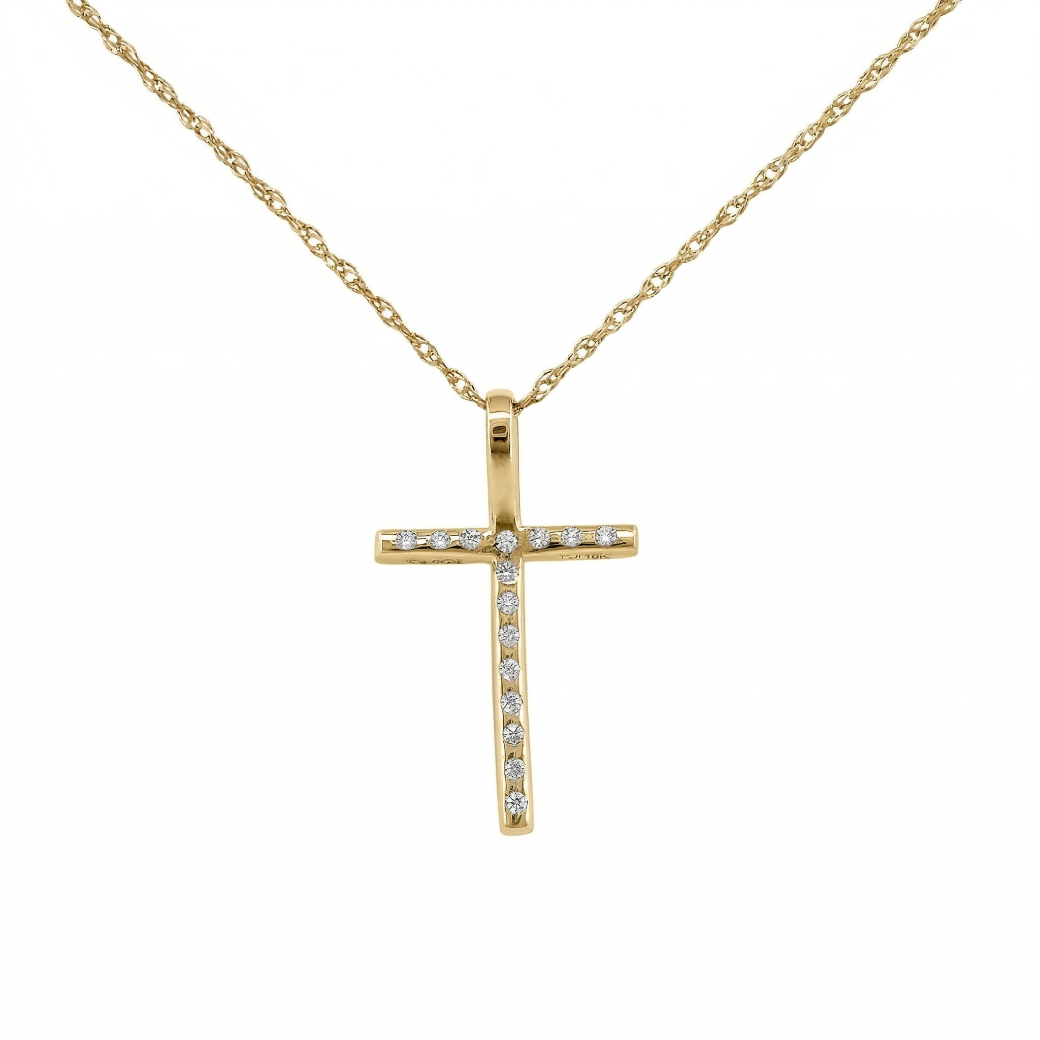 14k Gold Diamond Channel-Set Cross Necklace