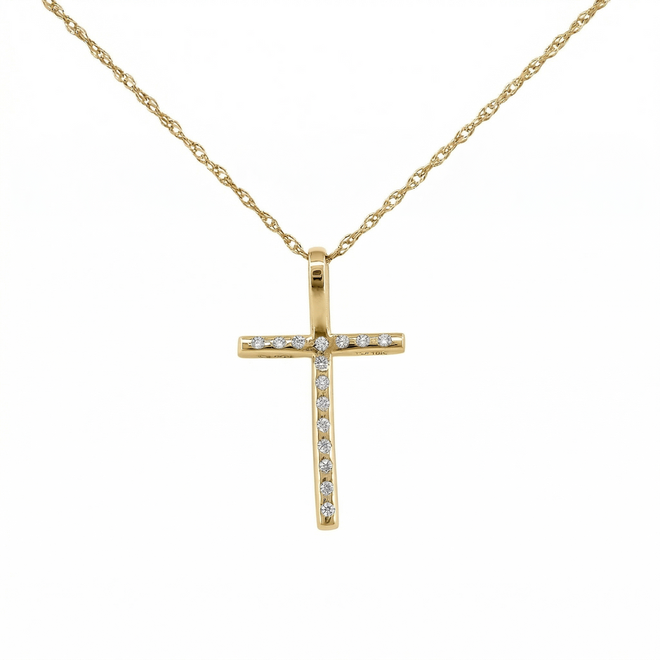 14k Gold Diamond Channel-Set Cross Necklace