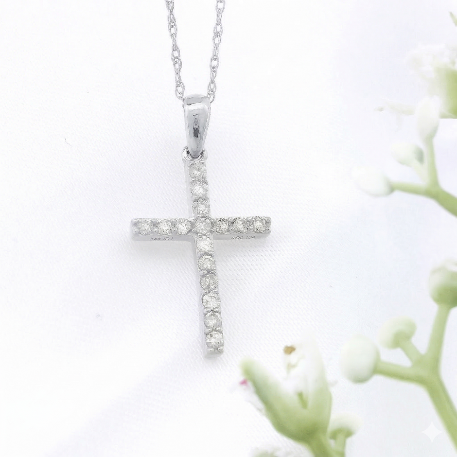 14k Gold Diamond Cross Necklace