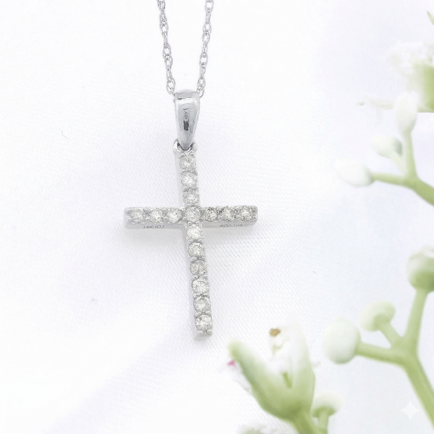 14k Gold Diamond Cross Necklace