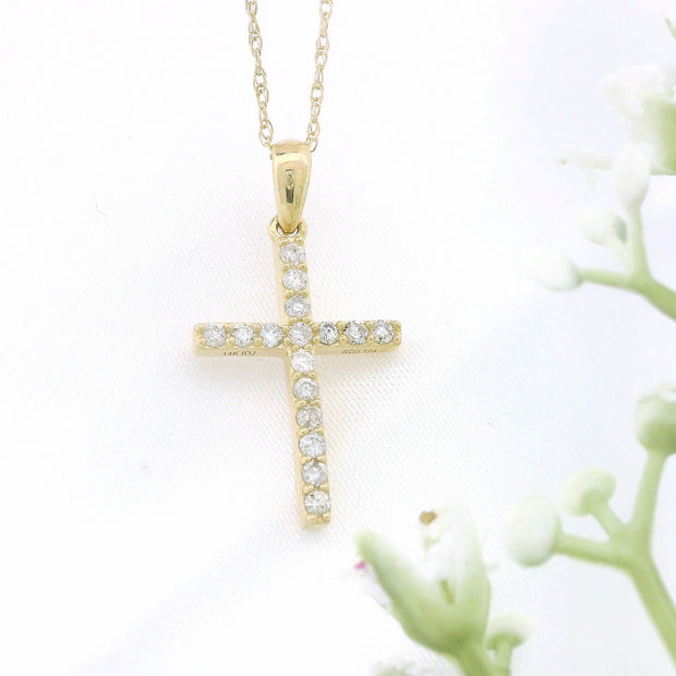14k Gold Diamond Cross Necklace