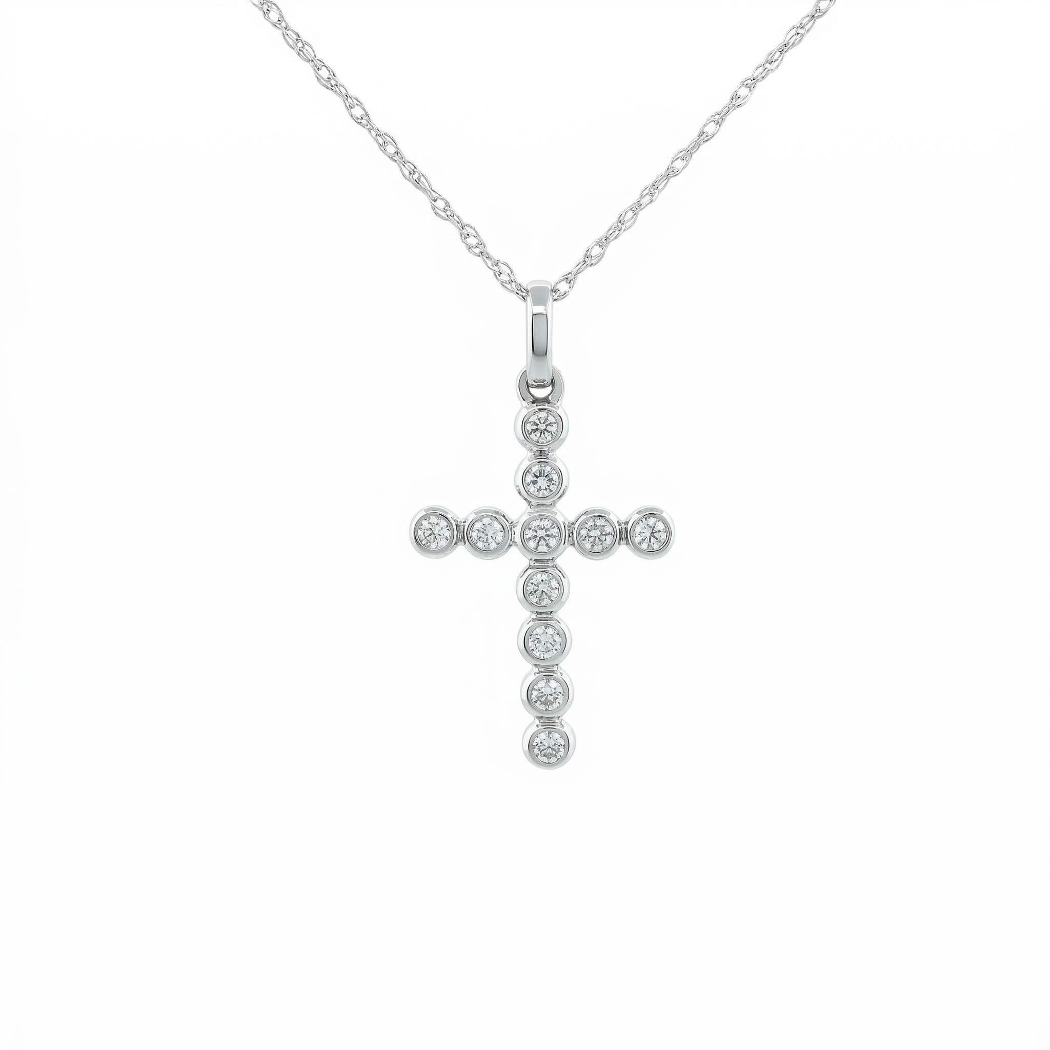 14k Gold Diamond Bubble Cross Necklace