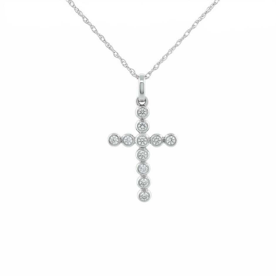 14k Gold Diamond Bubble Cross Necklace