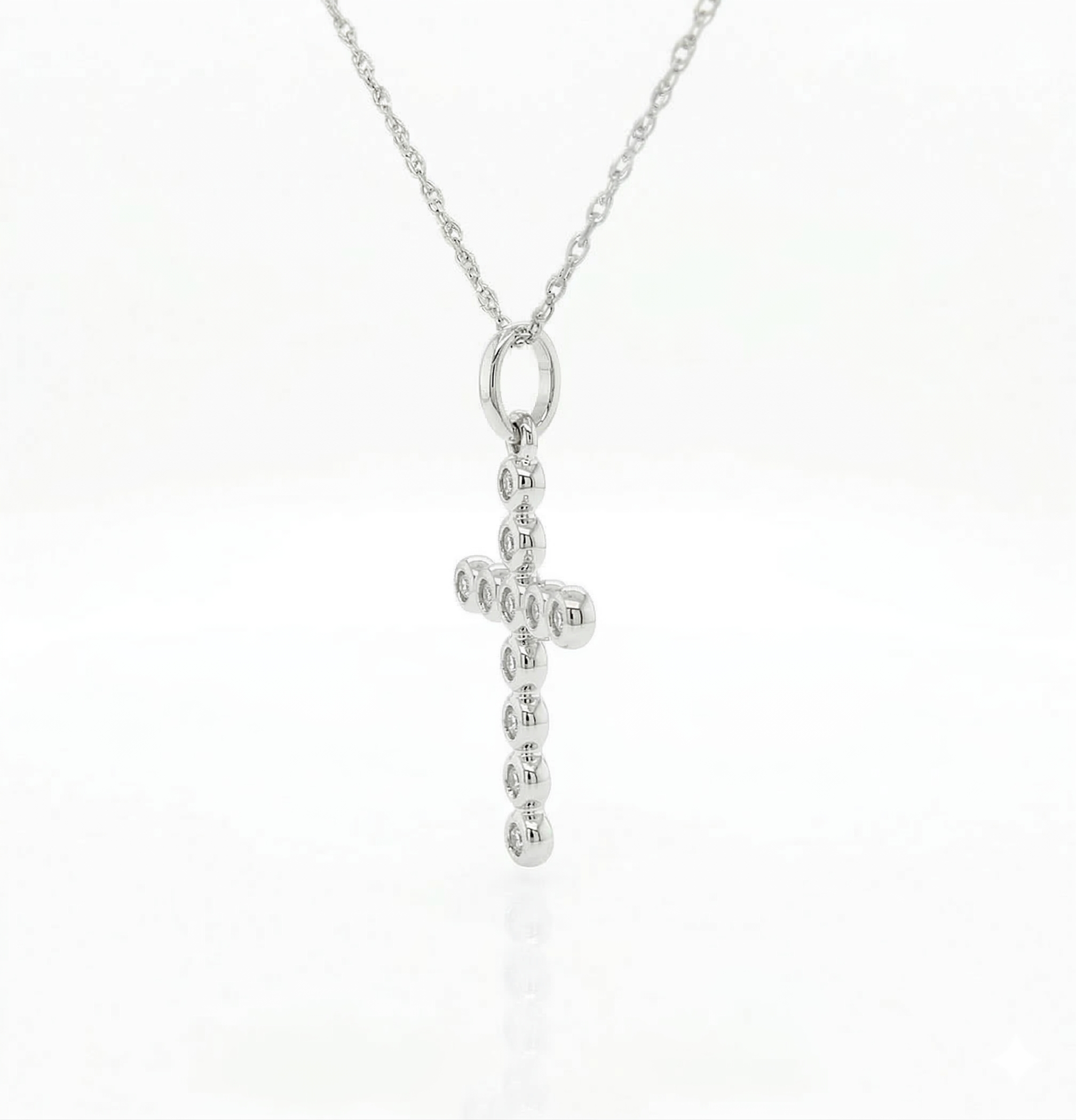 14k Gold Diamond Bubble Cross Necklace