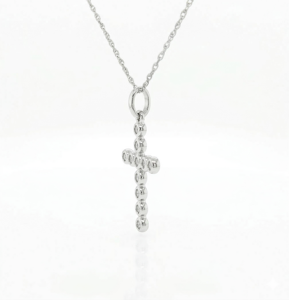 14k Gold Diamond Bubble Cross Necklace