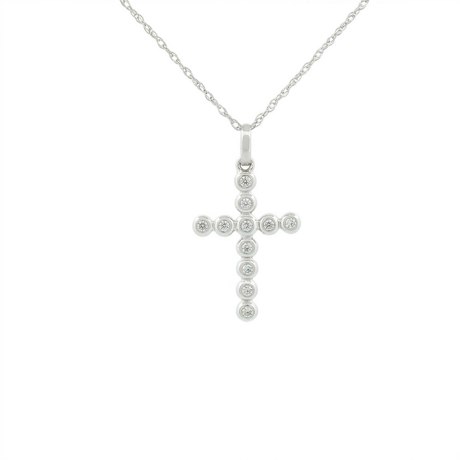 14k Gold Diamond Bubble Cross Necklace