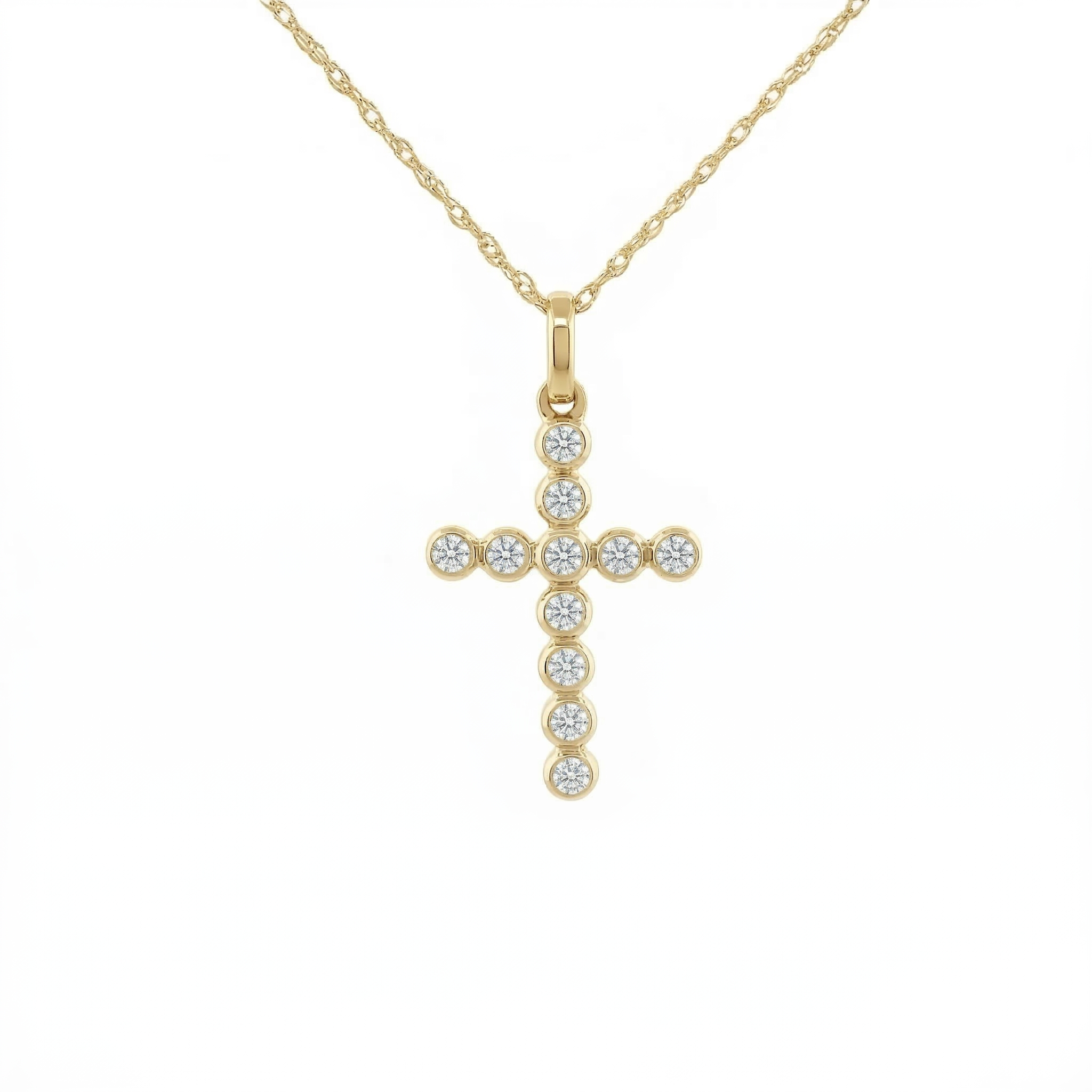 14k Gold Diamond Bubble Cross Necklace