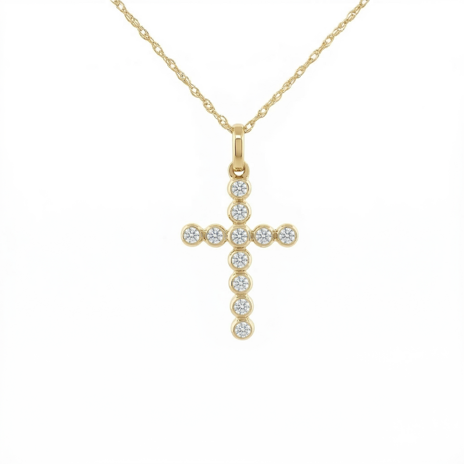 14k Gold Diamond Bubble Cross Necklace