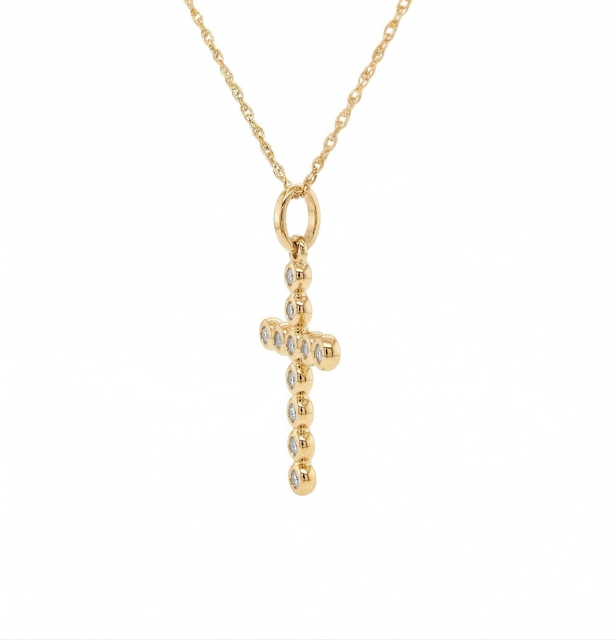 14k Gold Diamond Bubble Cross Necklace
