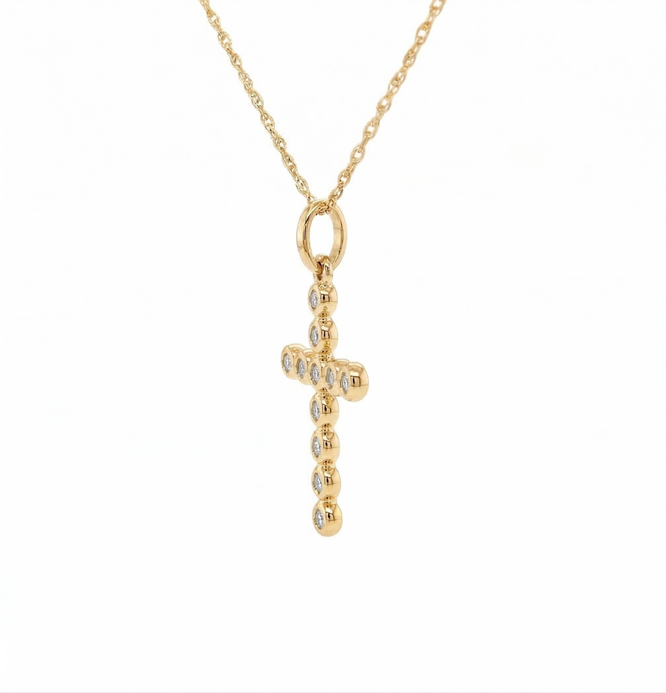14k Gold Diamond Bubble Cross Necklace