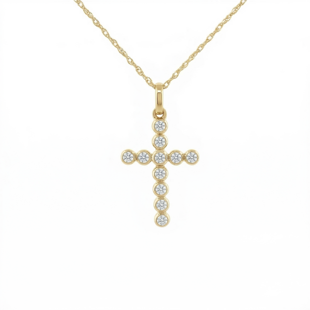 14k Gold Diamond Bubble Cross Necklace