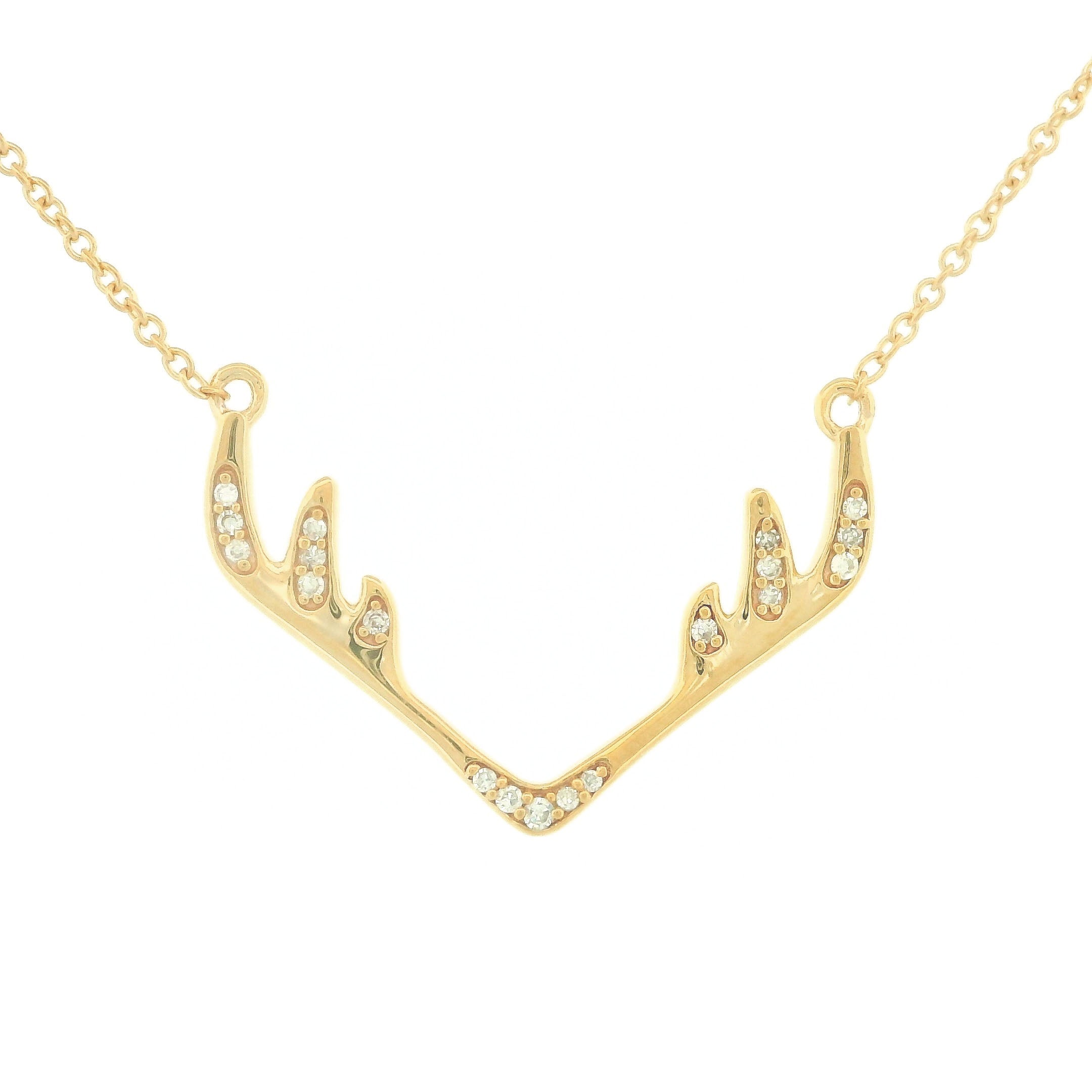 14k Gold Diamond Antler Necklace