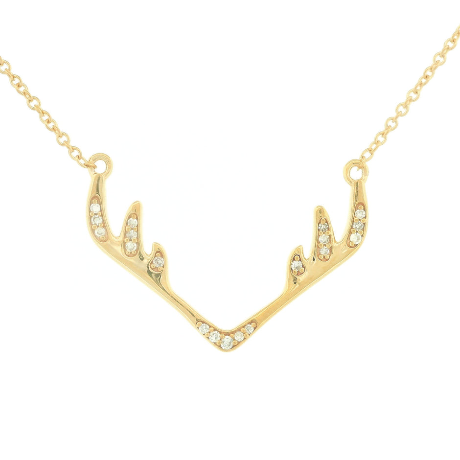 14k Gold Diamond Antler Necklace