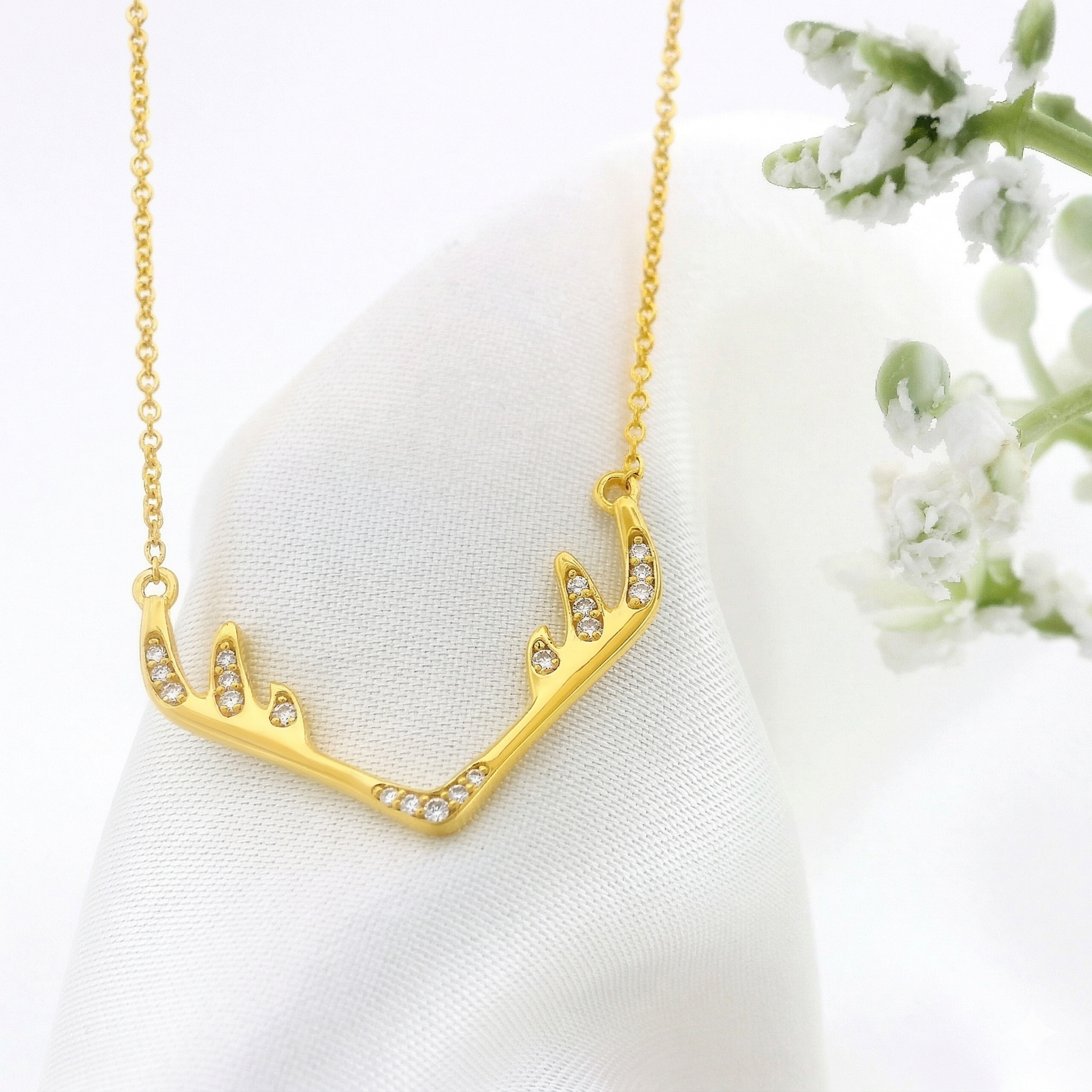 14k Gold Deer Antler Pendant