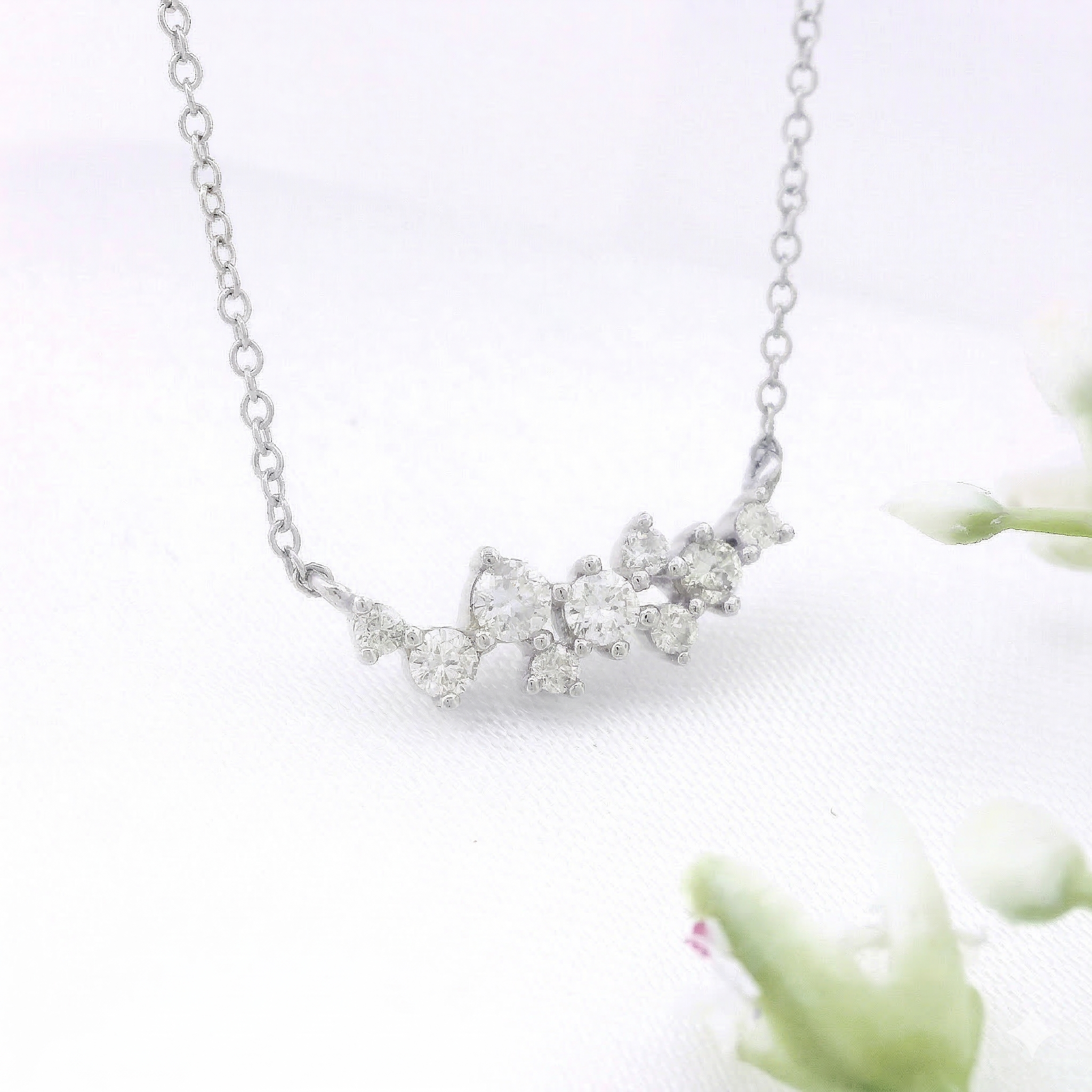 14k Gold Diamond Cluster Bar Necklace