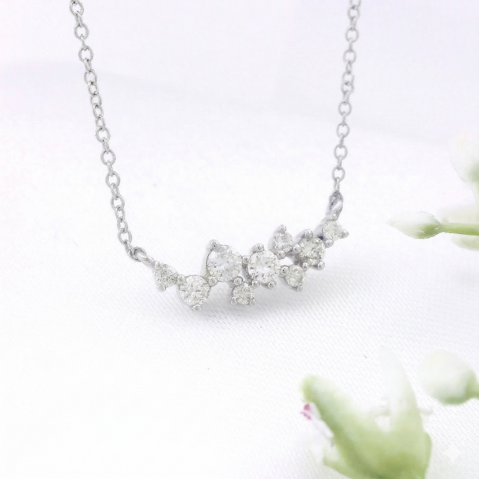 14k Gold Diamond Cluster Bar Necklace