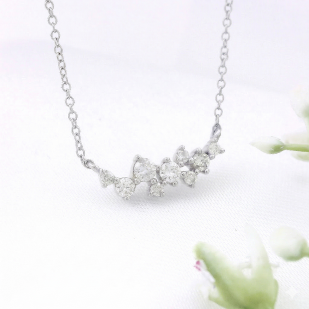 14k Gold Diamond Cluster Bar Necklace