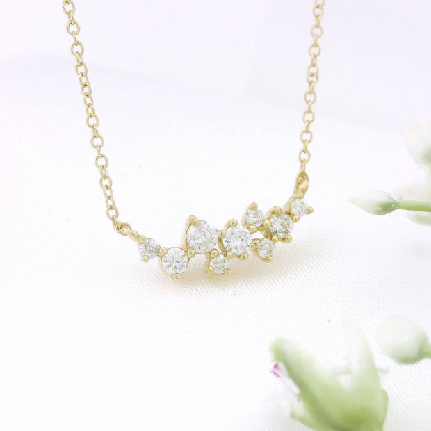 14k Gold Diamond Cluster Bar Necklace