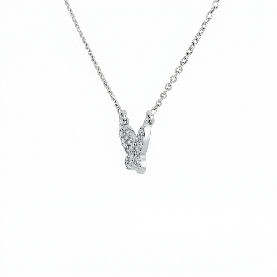 Diamond Pave Butterfly Necklace in 14K Yellow Gold | Real Diamond Pendant Necklace | Dainty Gold Butterfly Charm Necklace