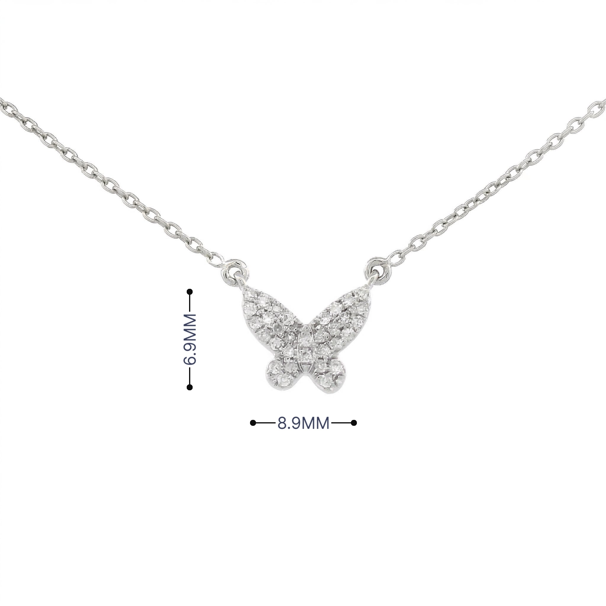 Diamond Pave Butterfly Necklace in 14K Yellow Gold | Real Diamond Pendant Necklace | Dainty Gold Butterfly Charm Necklace