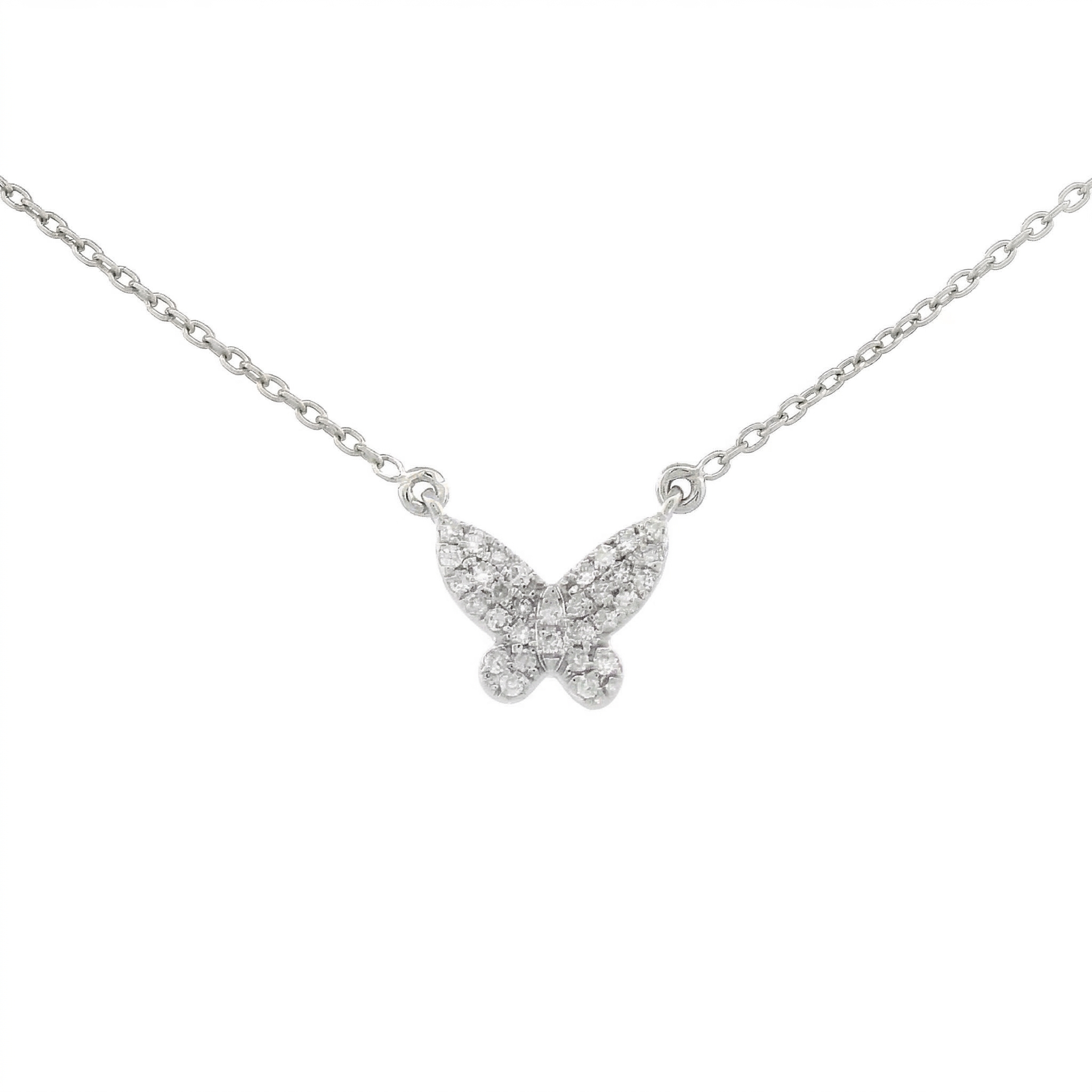 Diamond Pave Butterfly Necklace in 14K Yellow Gold | Real Diamond Pendant Necklace | Dainty Gold Butterfly Charm Necklace