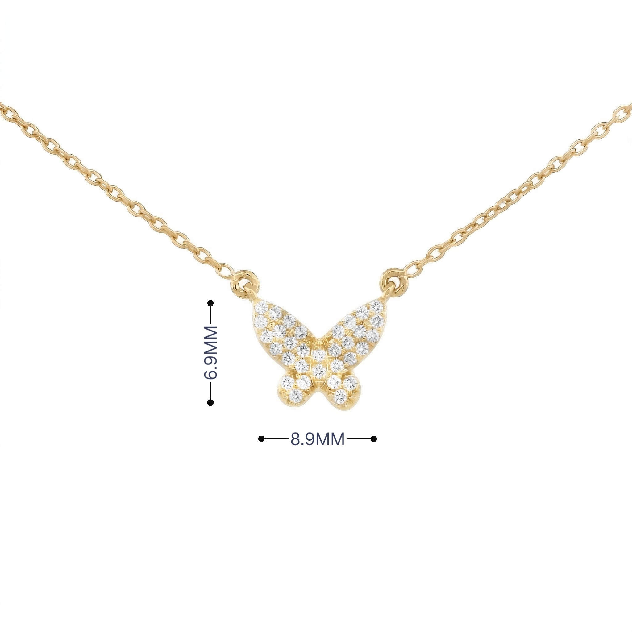 Diamond Pave Butterfly Necklace in 14K Yellow Gold | Real Diamond Pendant Necklace | Dainty Gold Butterfly Charm Necklace