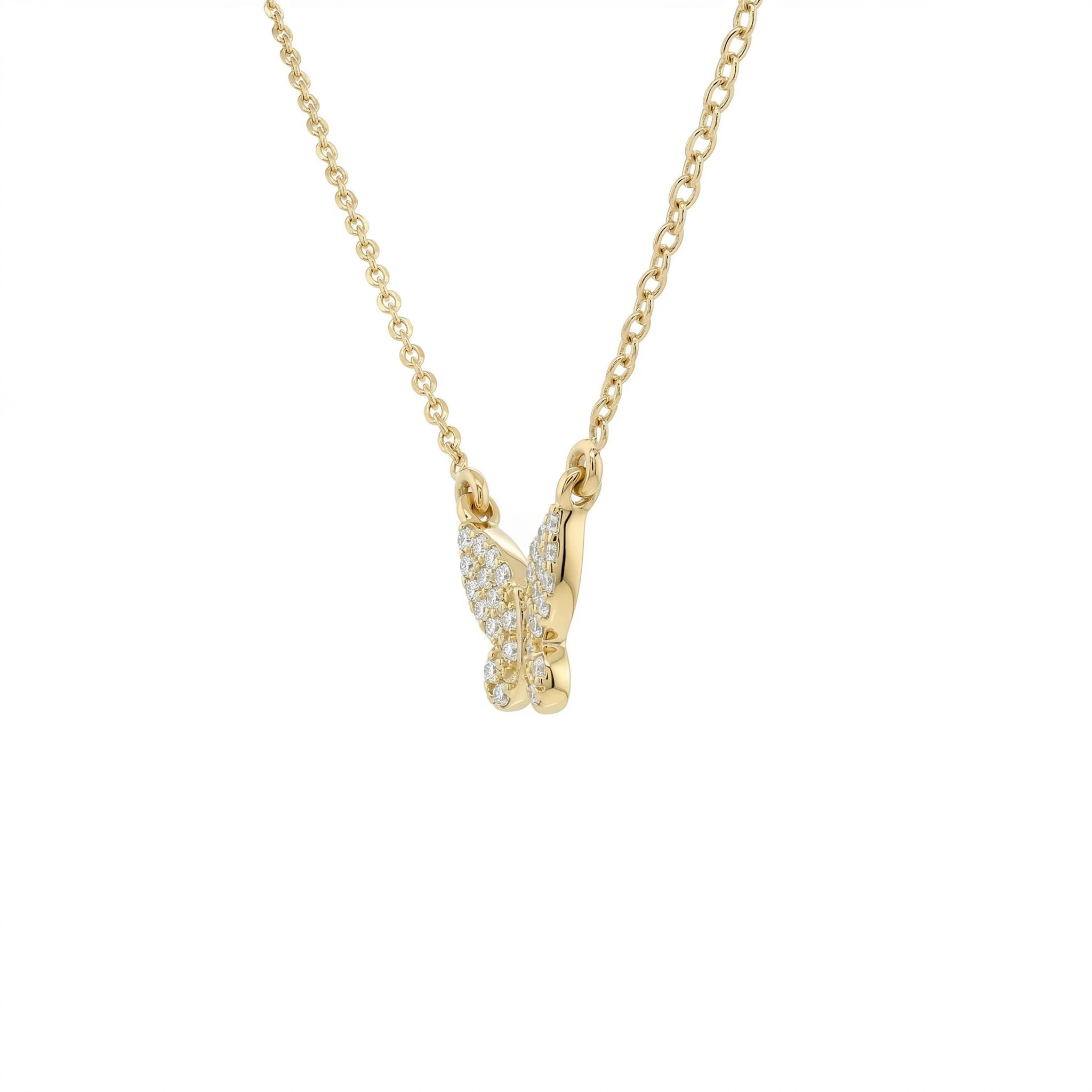 Diamond Pave Butterfly Necklace in 14K Yellow Gold | Real Diamond Pendant Necklace | Dainty Gold Butterfly Charm Necklace