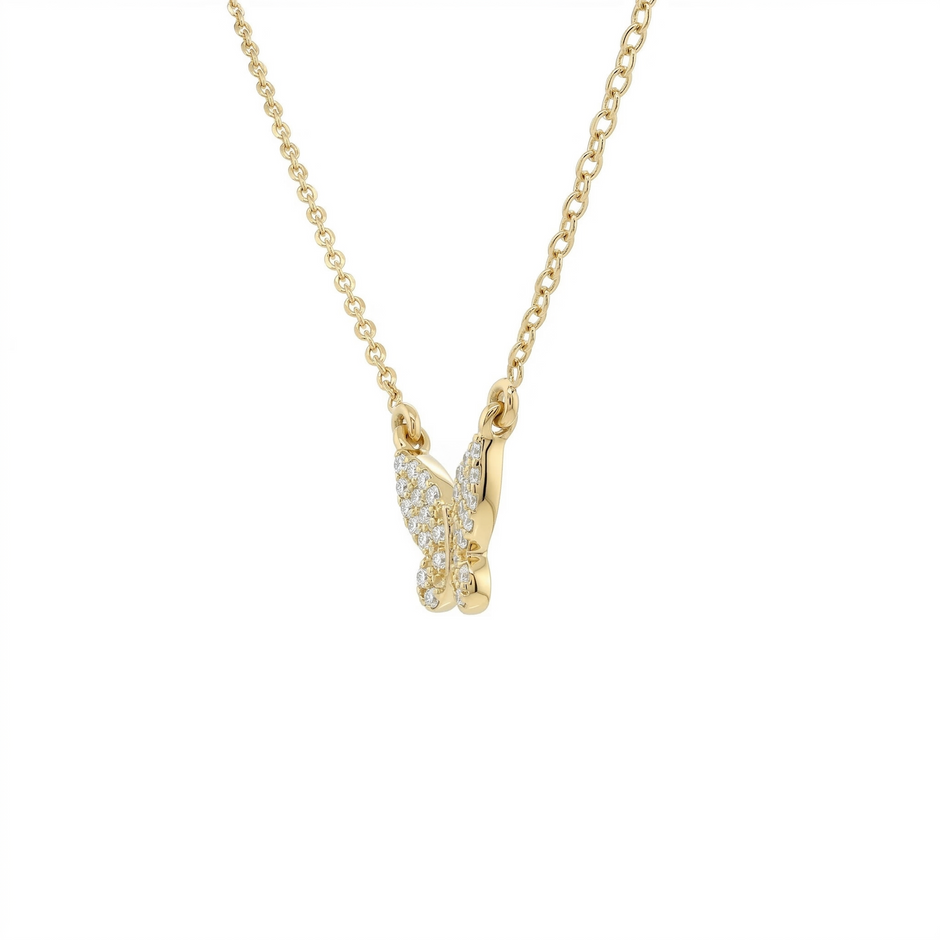 Diamond Pave Butterfly Necklace in 14K Yellow Gold | Real Diamond Pendant Necklace | Dainty Gold Butterfly Charm Necklace