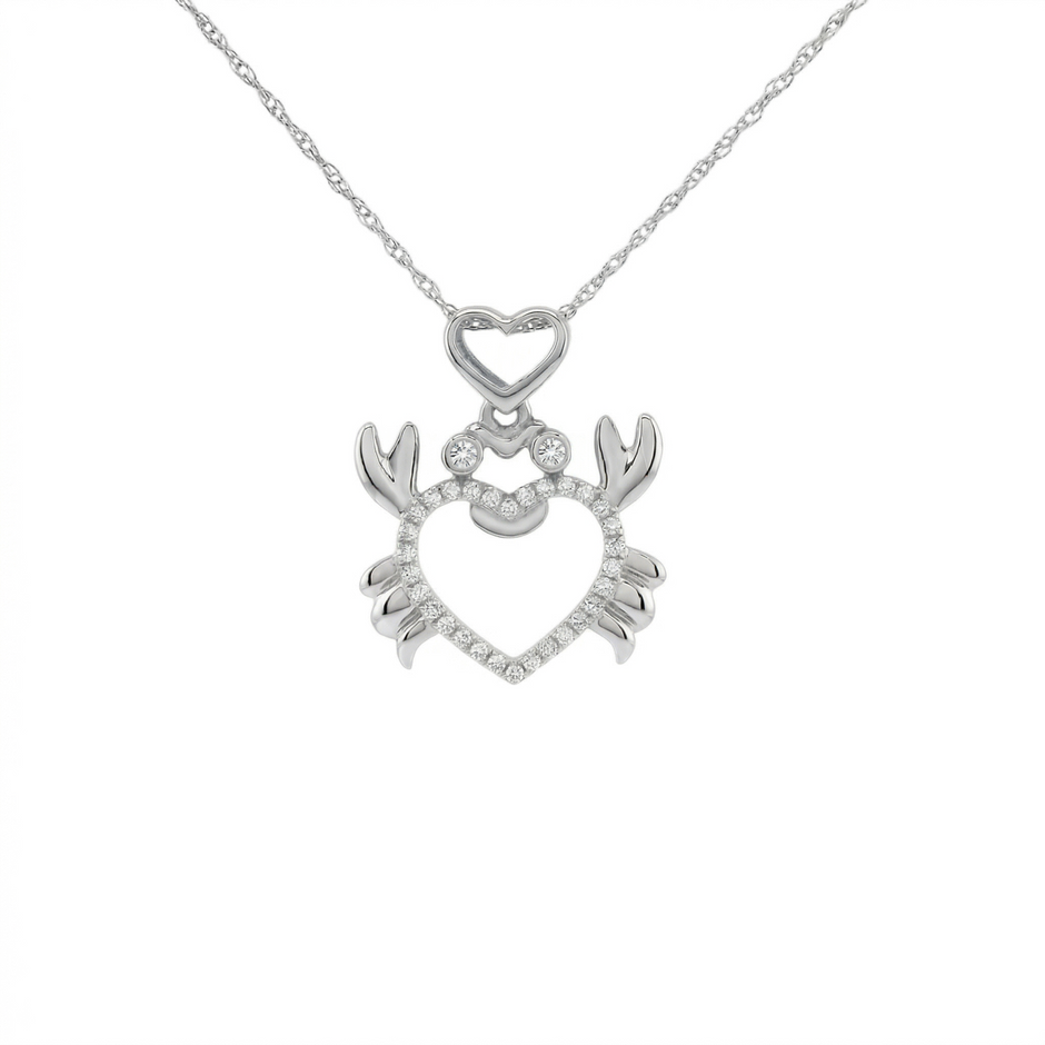14k Gold Diamond Crab Heart Necklace