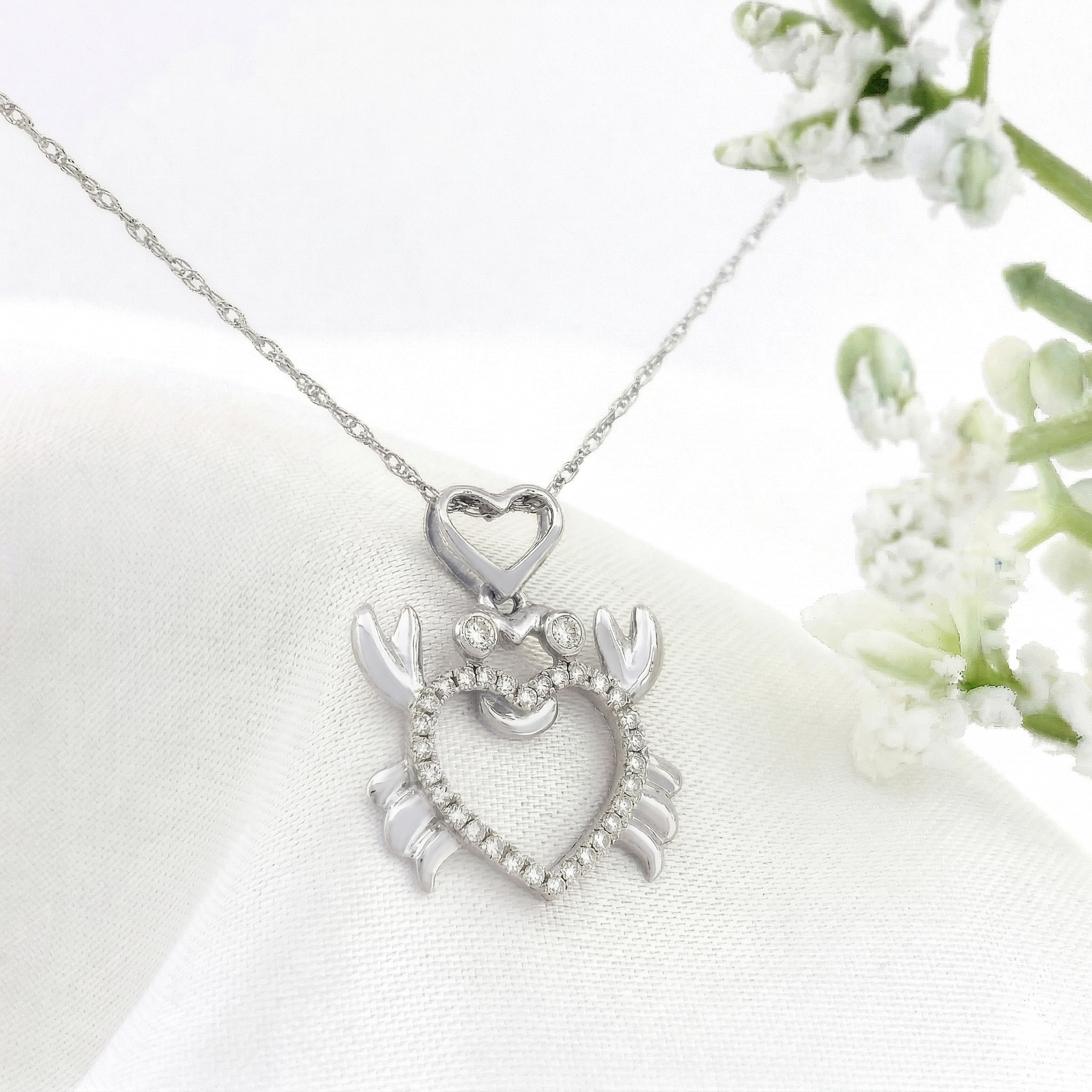14k Gold Diamond Crab Heart Necklace