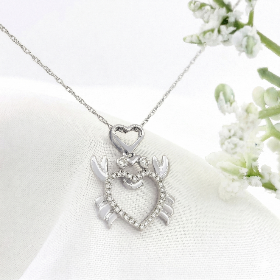 14k Gold Diamond Crab Heart Necklace