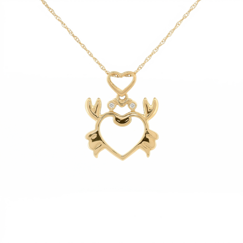 14k Gold Diamond Crab Heart Necklace