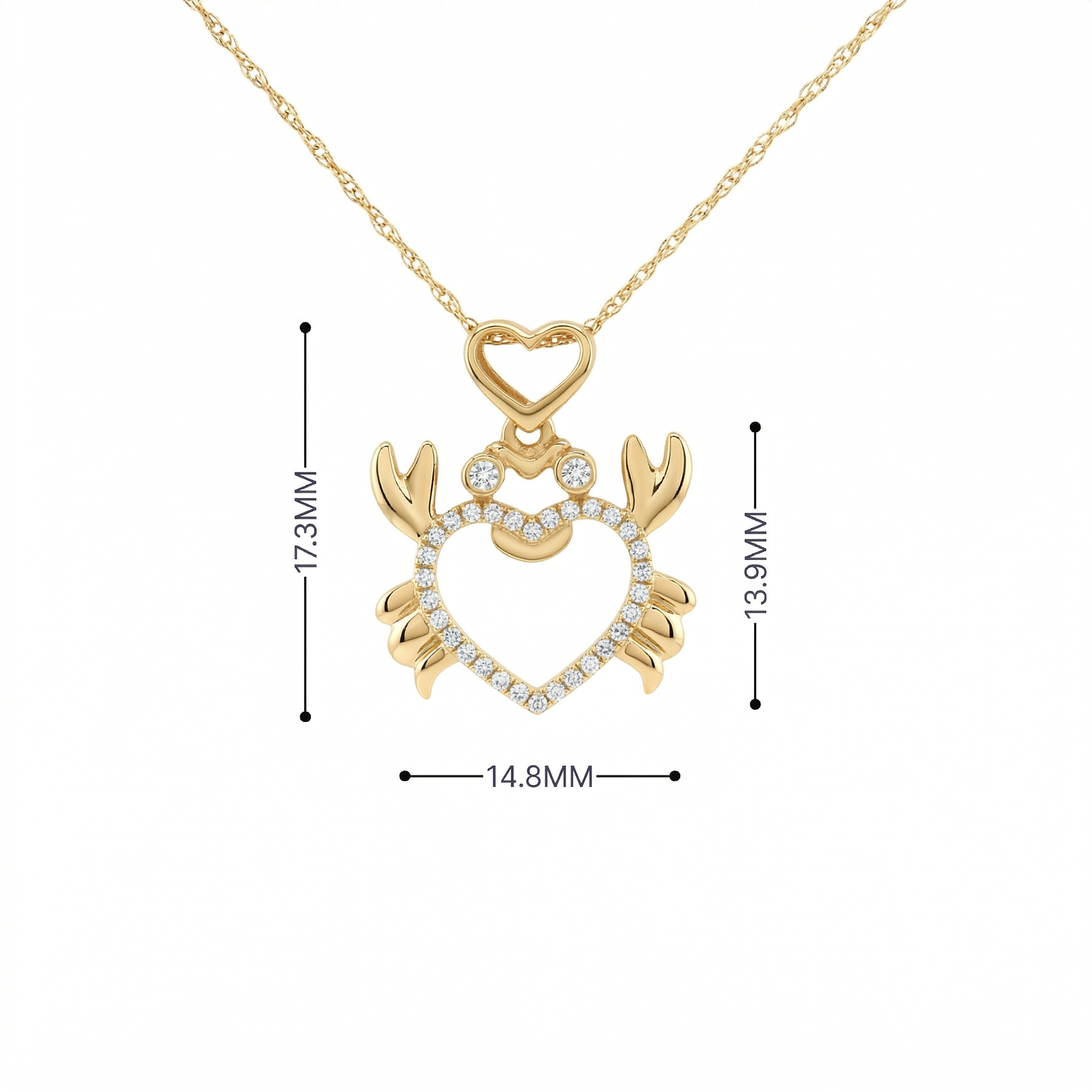 14k Gold Diamond Crab Heart Necklace