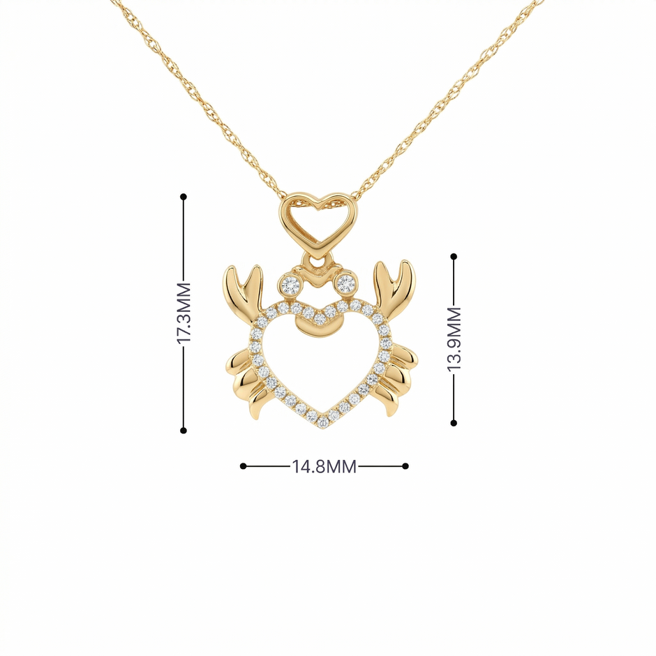 14k Gold Diamond Crab Heart Necklace