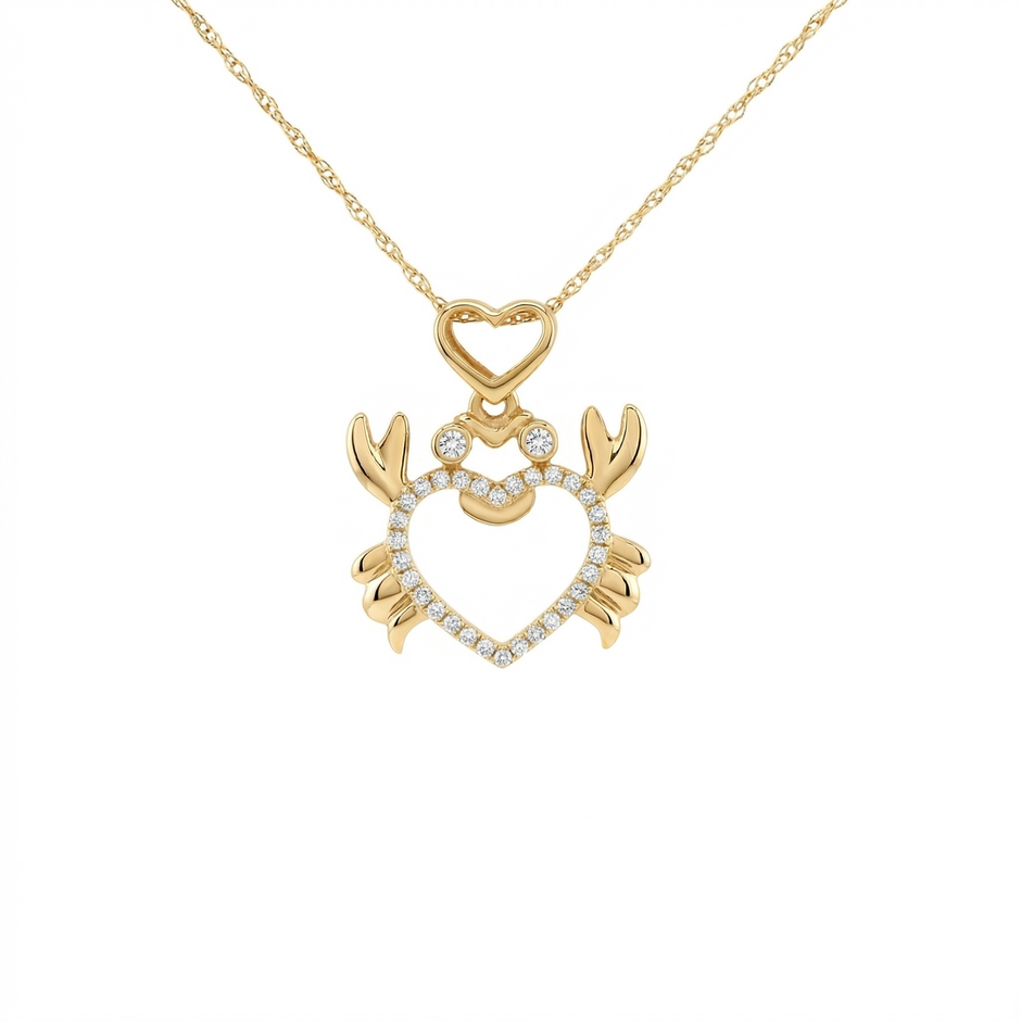 14k Gold Diamond Crab Heart Necklace