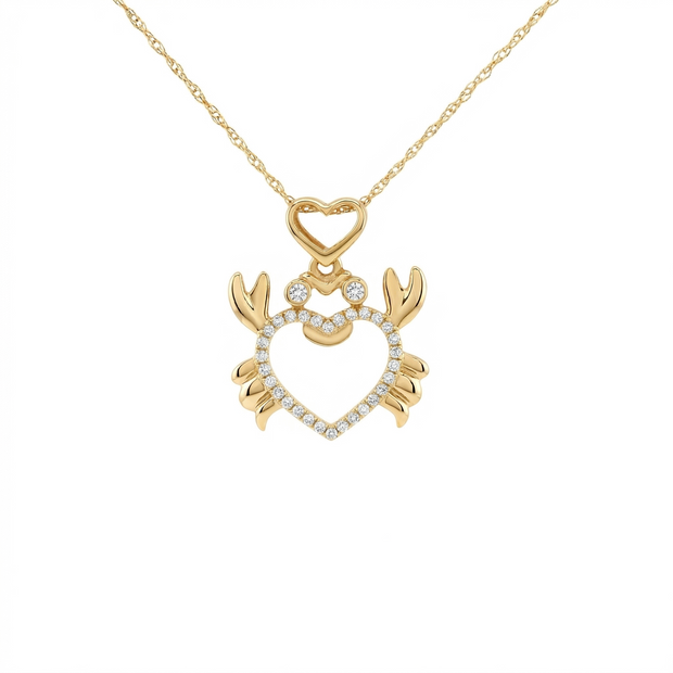 14k Gold Diamond Crab Heart Necklace