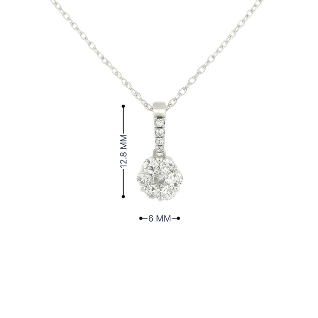 14k White Gold with .25Ctw Natural Round White Diamond Cluster Necklace