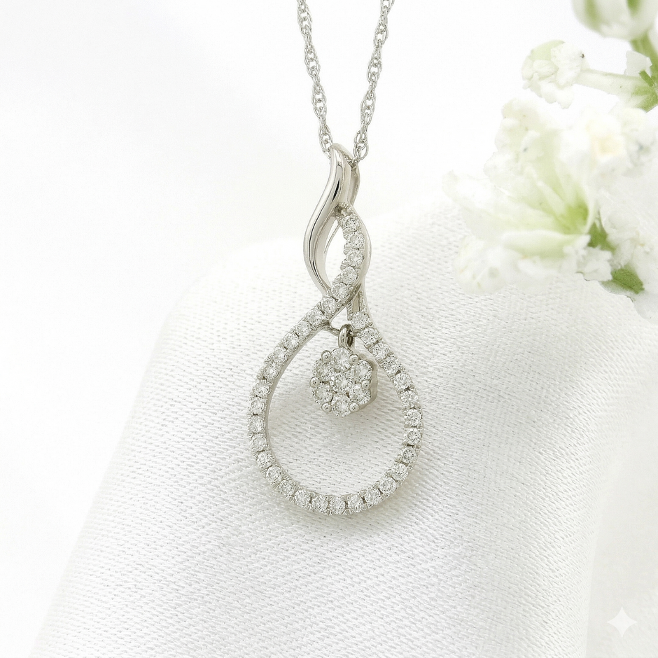 14k Gold Diamond Floating Cluster Necklace