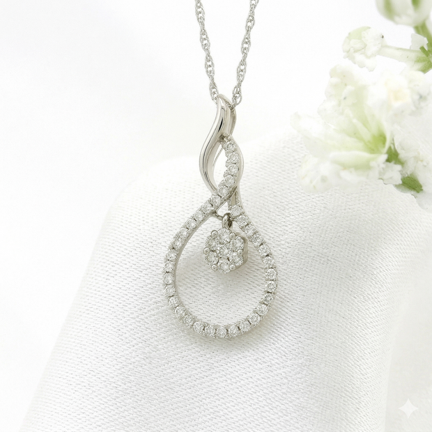 14k Gold Diamond Floating Cluster Necklace