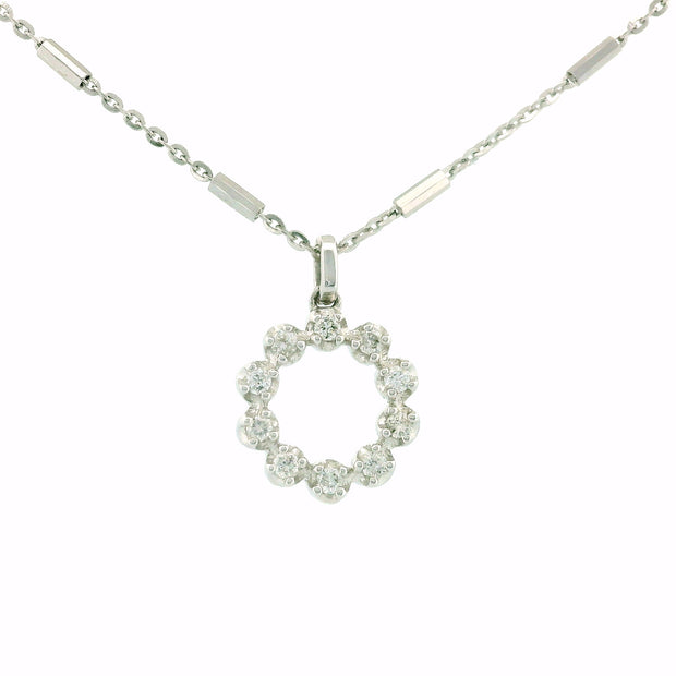 14k White Gold Circle Halo Diamond Charm Necklace