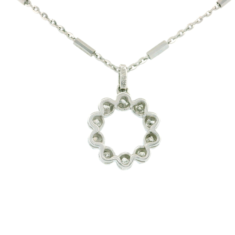 14k White Gold Circle Halo Diamond Charm Necklace