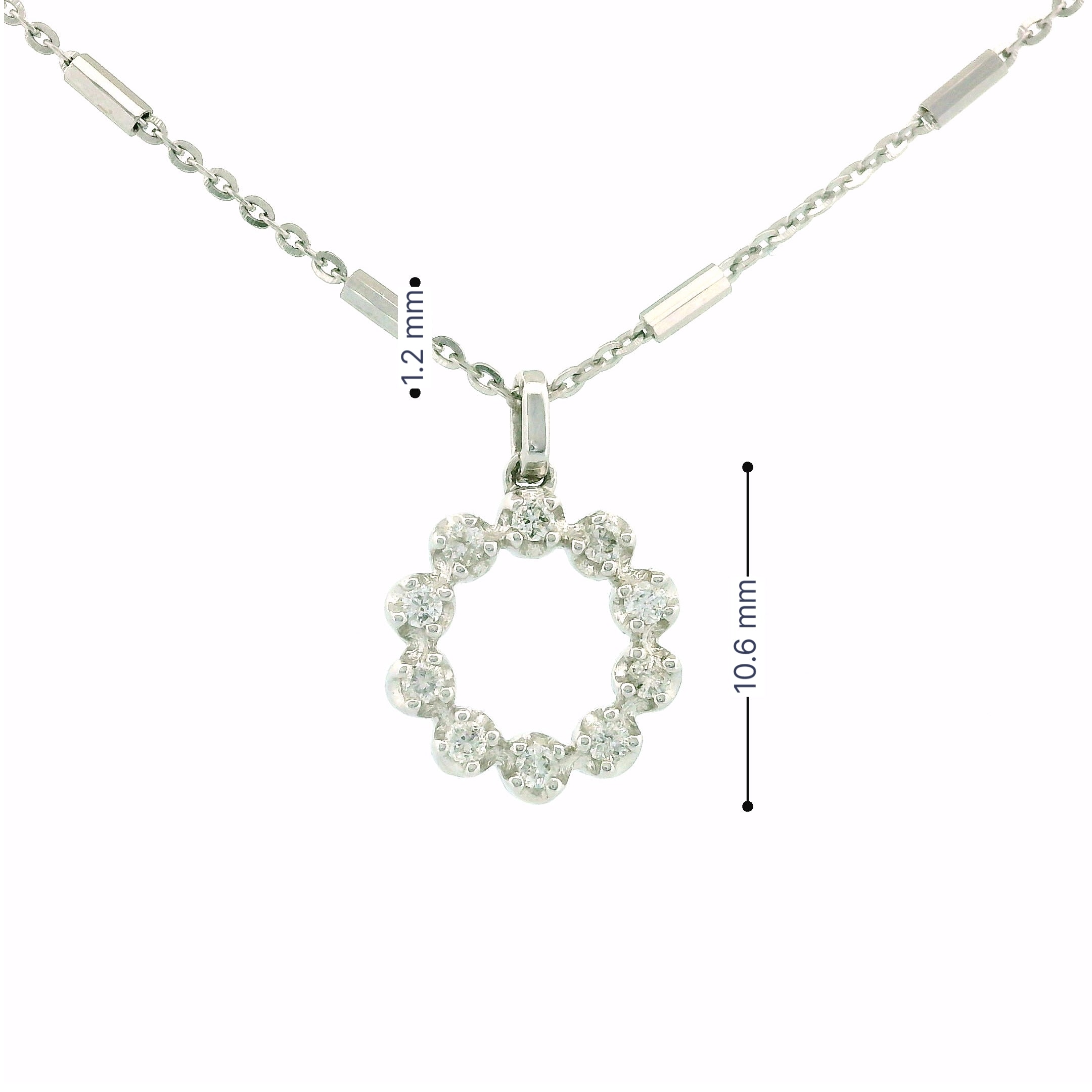 14k White Gold Circle Halo Diamond Charm Necklace