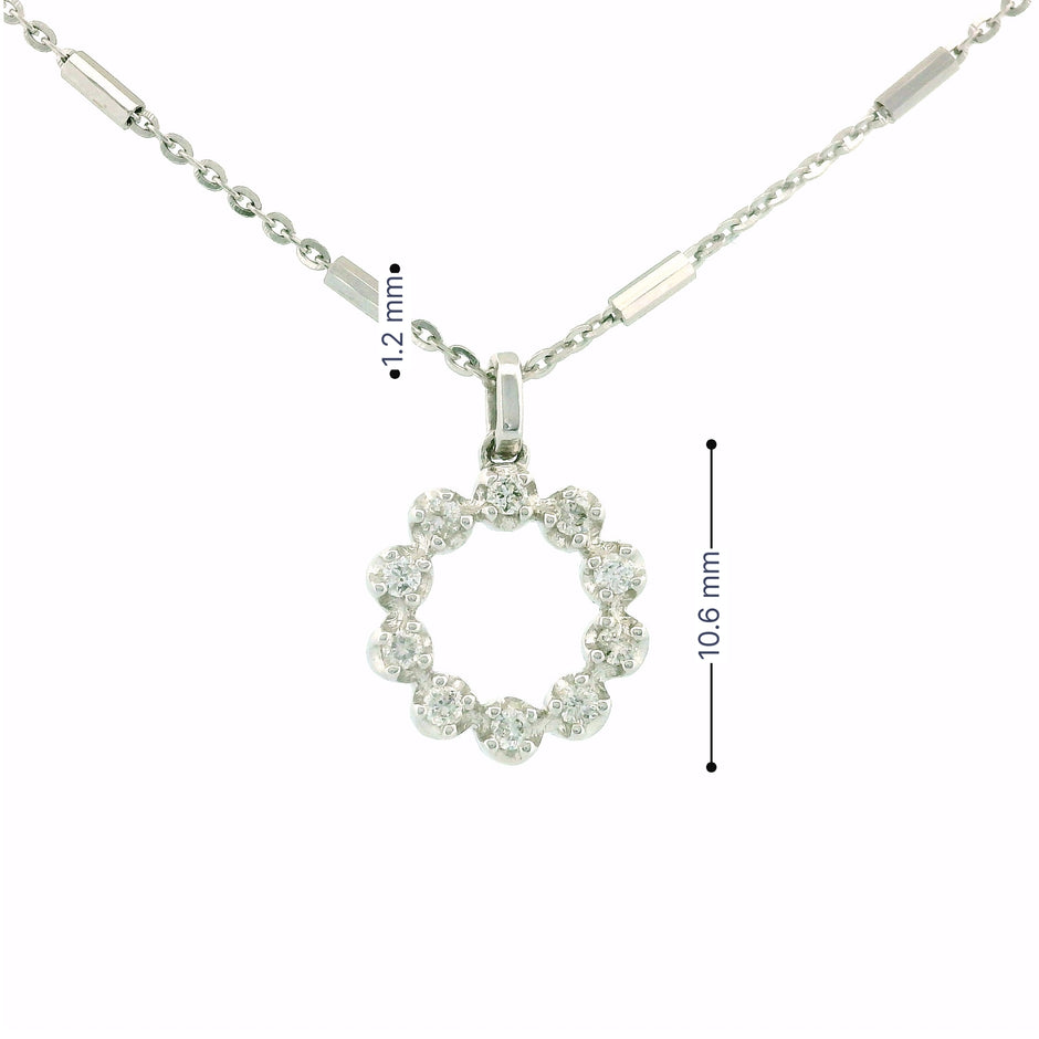 14k White Gold Circle Halo Diamond Charm Necklace