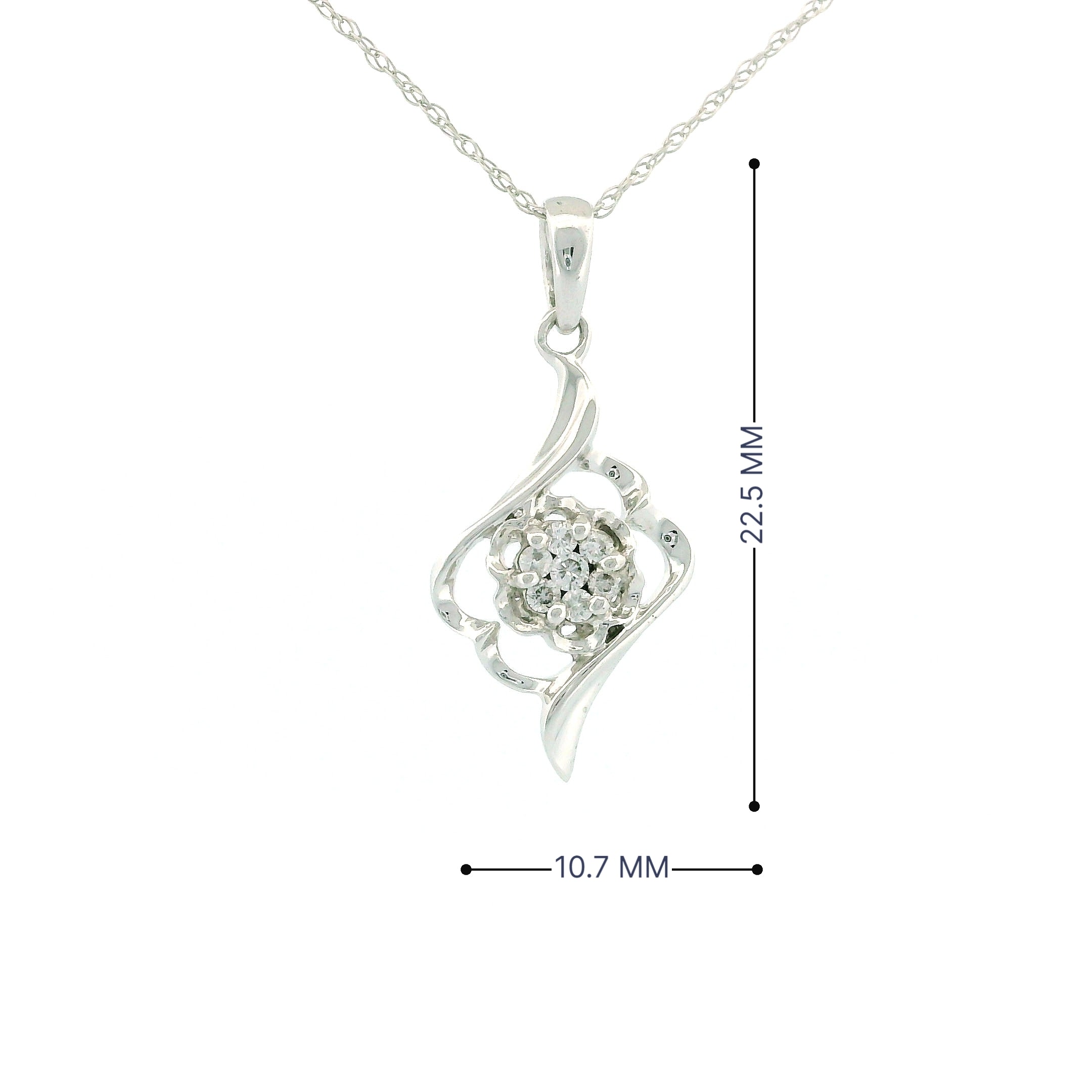 14k White Gold Charm Necklace, Cluster Flower with Rhombus Design