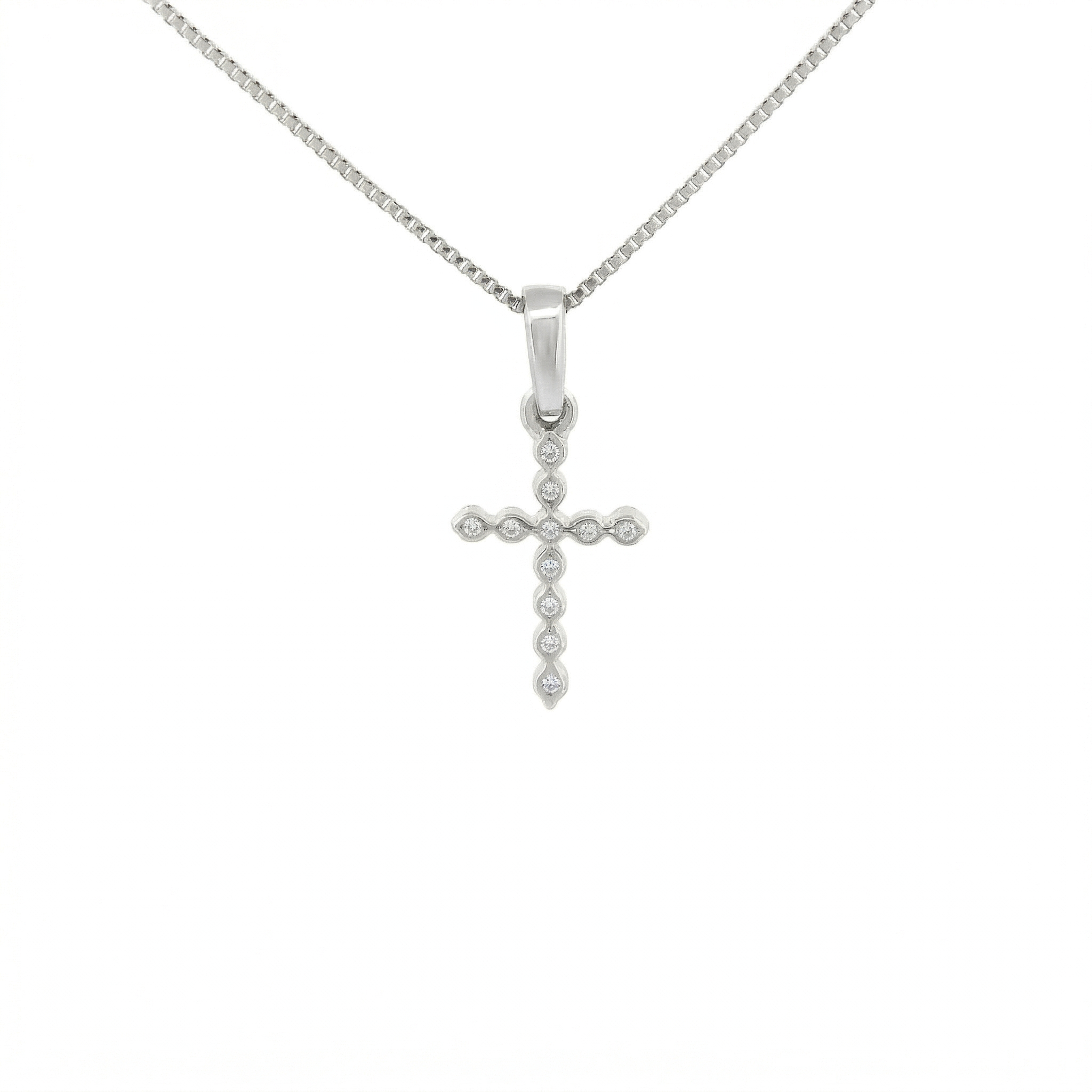 14K Gold Diamond Cross Pendant Necklace | .12 Ctw Natural White Diamonds