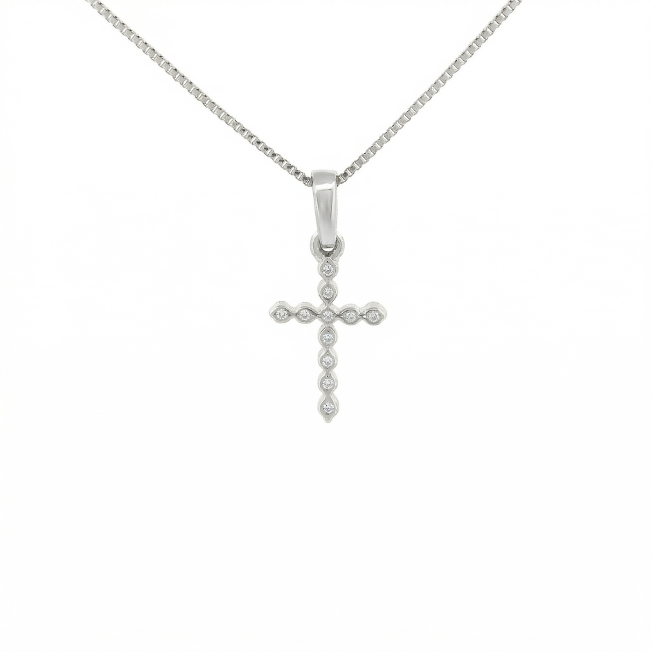 14K Gold Diamond Cross Pendant Necklace | .12 Ctw Natural White Diamonds
